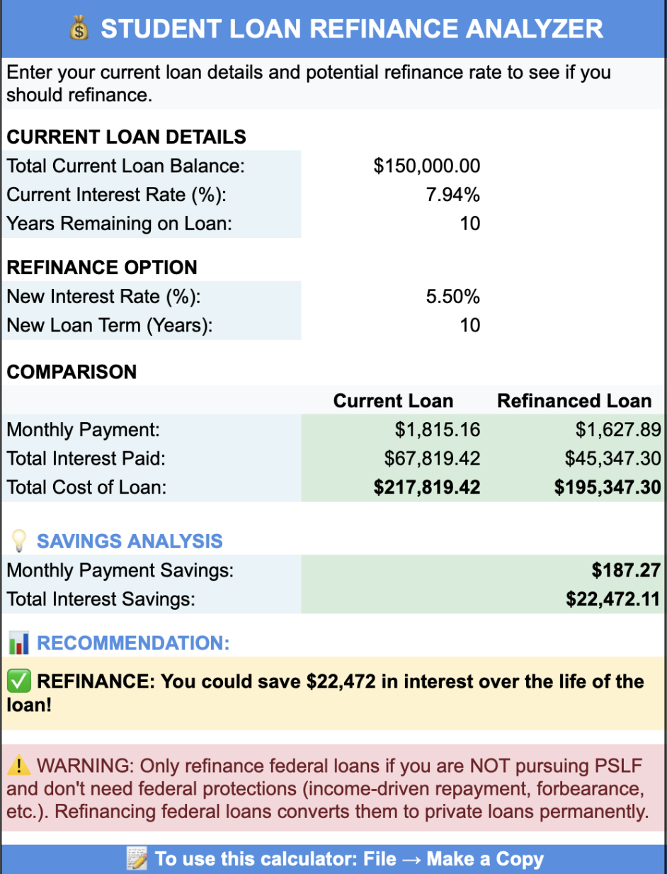 Student loan refinance analyzer