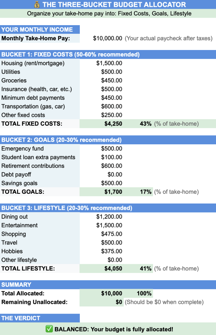 Three bucket budget calculator